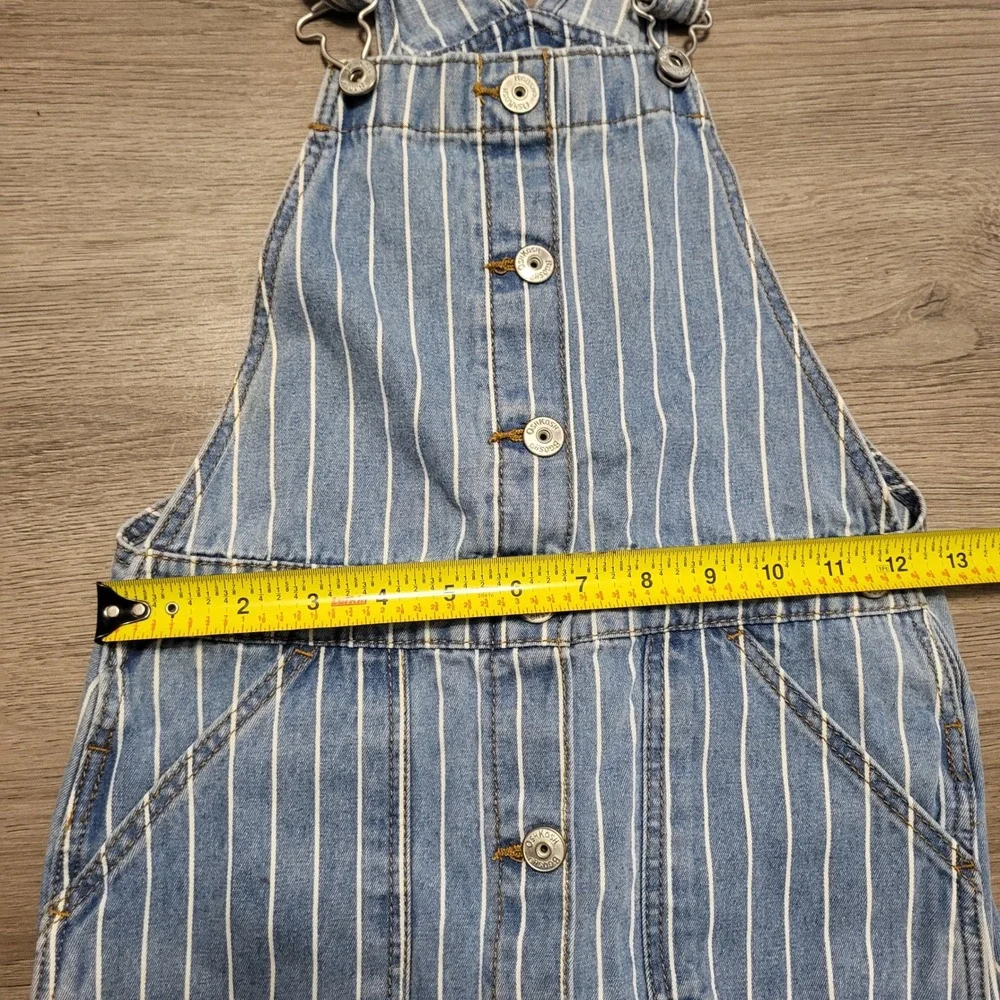 OshKosh Bgosh Girls Blue White Striped Denim Vestbak Overalls Dress Size 10